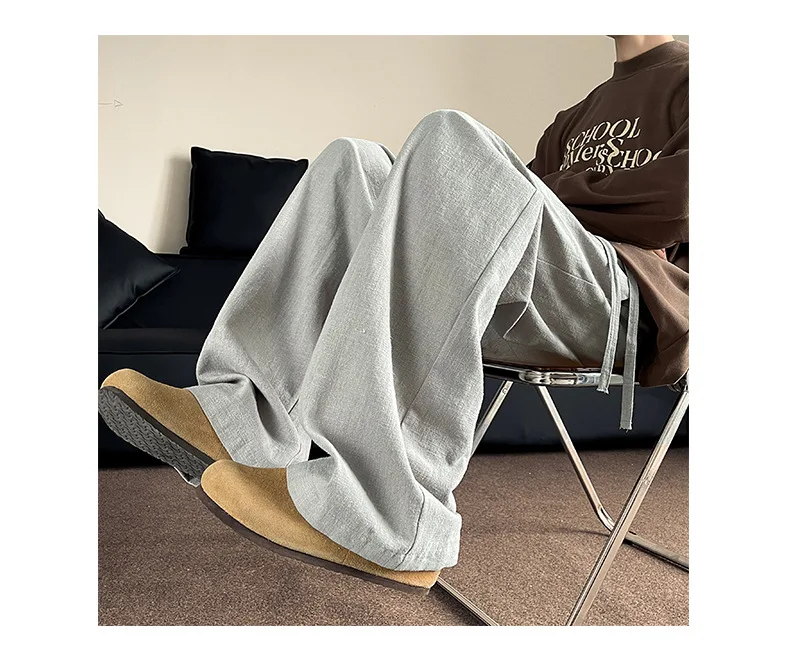 

Summer Hot Men's Cotton Hanging Wide Leg Pants Loose Straight Leg Casual Pants Thin Breathable Floor Pants Versatile Men's Pants