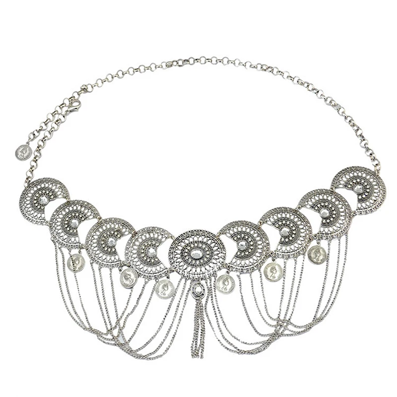 Moneda afgana gitana, cadenas étnicas para cintura y vientre, Luna hueca, flor de cristal, borla larga, cinturones marroquíes, joyería de cadena para el cuerpo Sexy india