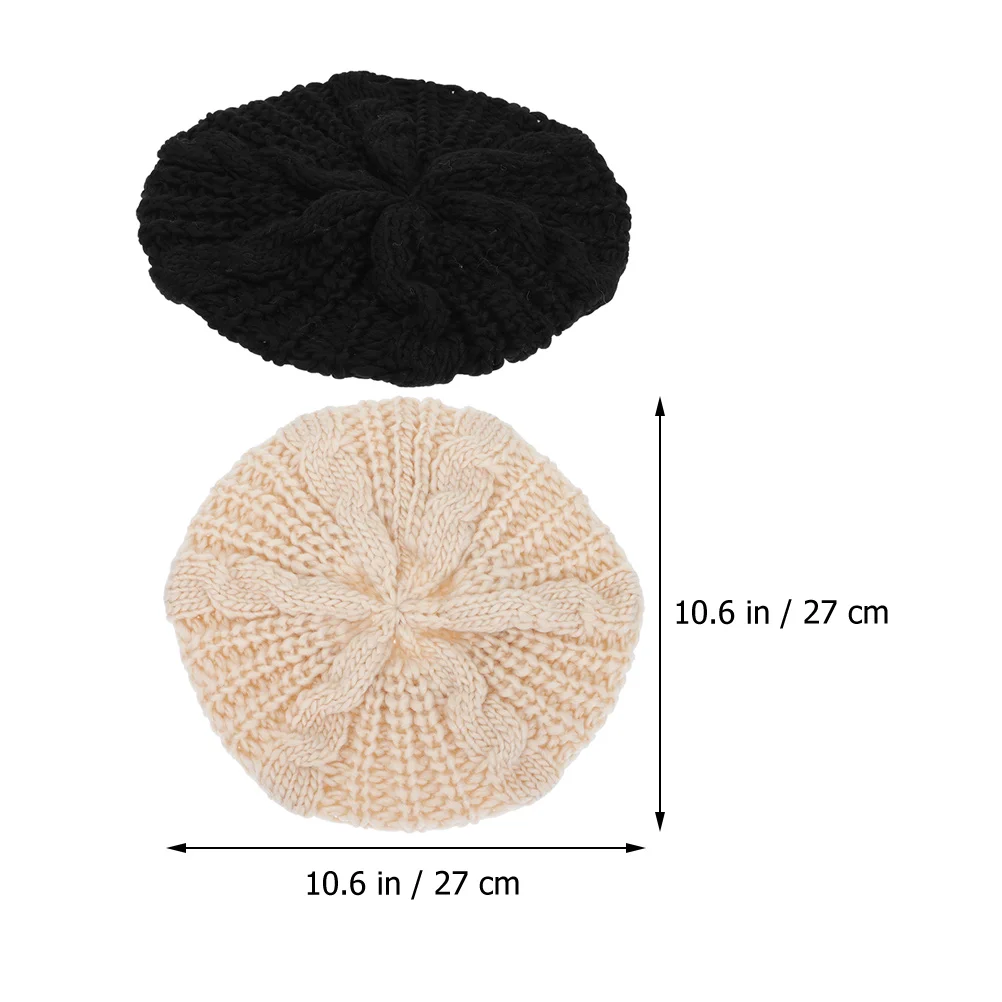 

2Pcs Berets Women Elegant Knitted Yarn Hats Breathable Durable Fashionable Sunshade Outdoor Travel Beach Vacation Girls Winter