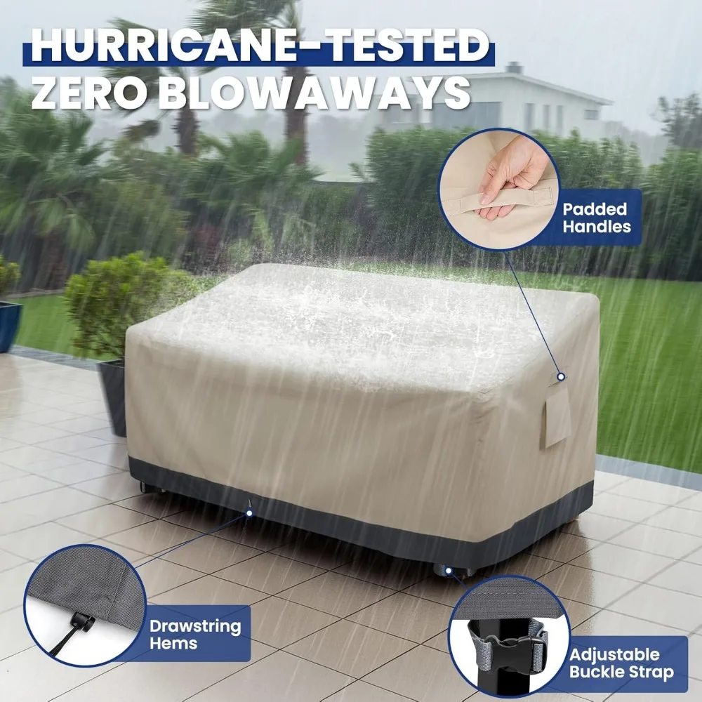 غطاء أريكة خارجي شديد التحمل بمقعدين مقاوم للماء - أغطية أثاث الفناء مع فتحة تهوية، مقعد أريكة خارجي