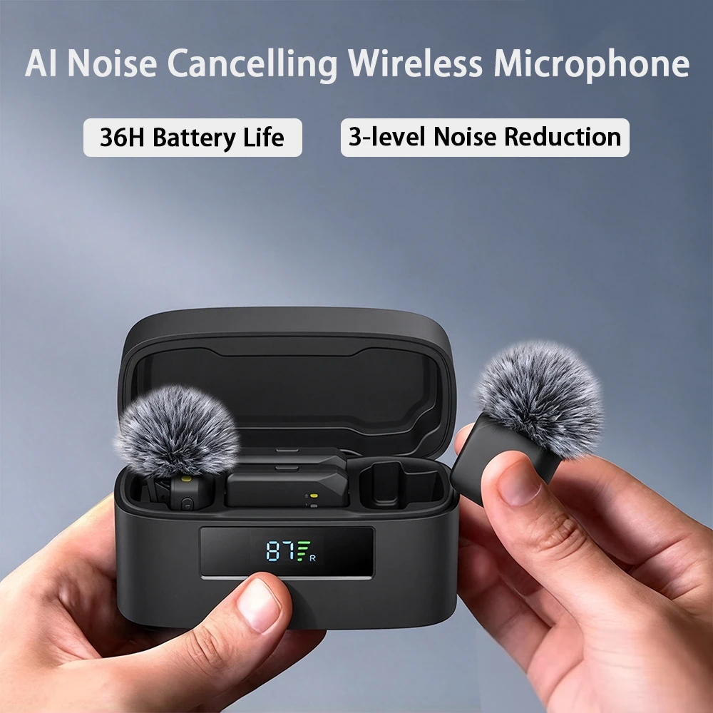 Wireless Lavalier Microphone Dual Receiver - Magnetic Wireless Lapel Microphone AI Noise