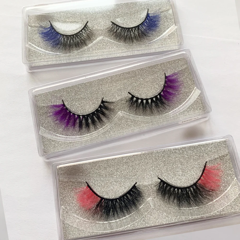 Mix Color False Lashes Ombre Natural Long 3D Messy Lashes Bulk Dramatic Makeup Colorful Fake Lash Party Colored Lashes Halloween