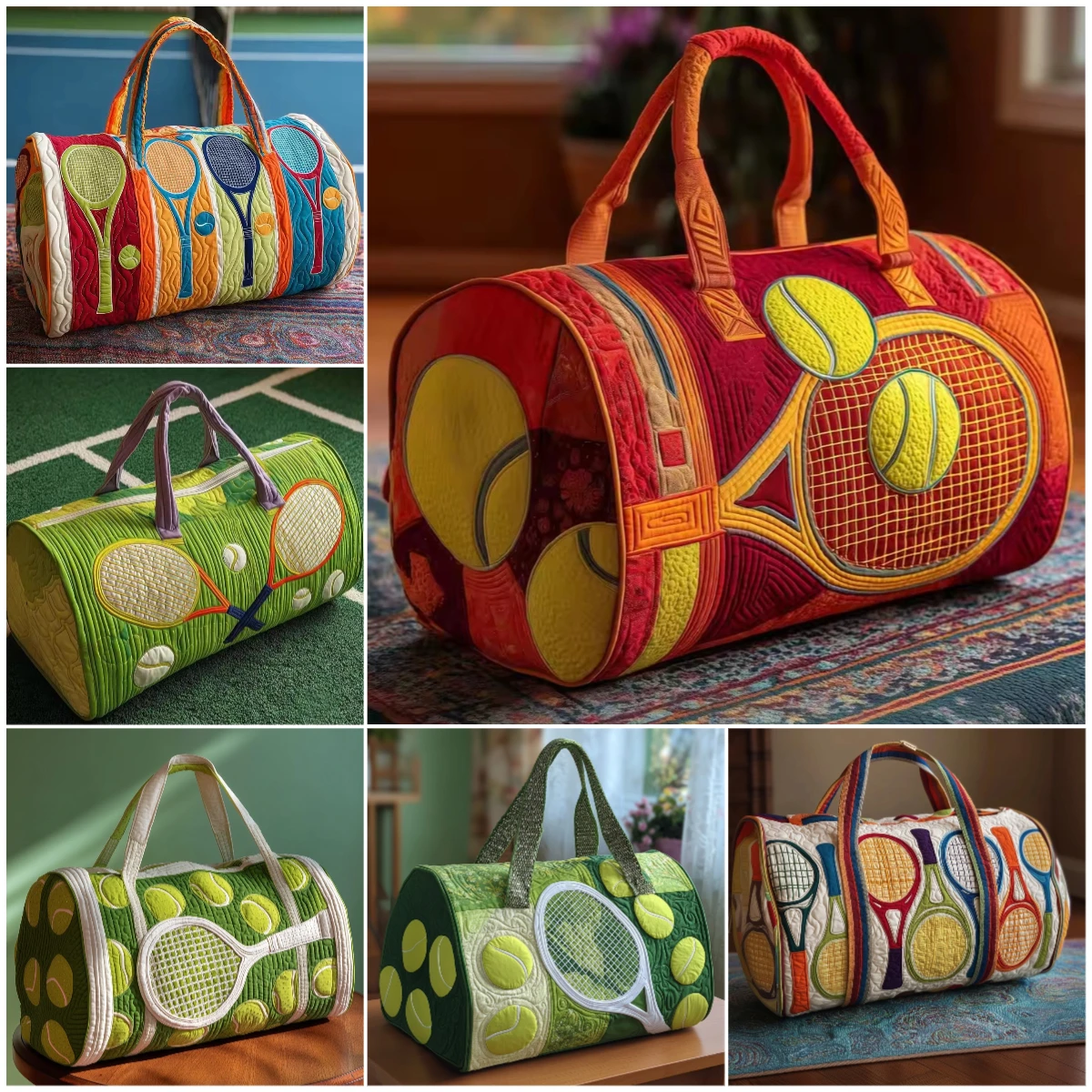 

2026 Tennis Lover Quilted Duffle Bag Bohemian Patchwork Travel Tote Sports Gym Bags Women Men Weekender HandBag