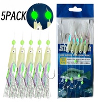 4 Hooks Rigs Saltwater Fishing Lures Bait Rigs Real Fish Skin String Hook Mackerel Glow in The Dark Flash Rigs