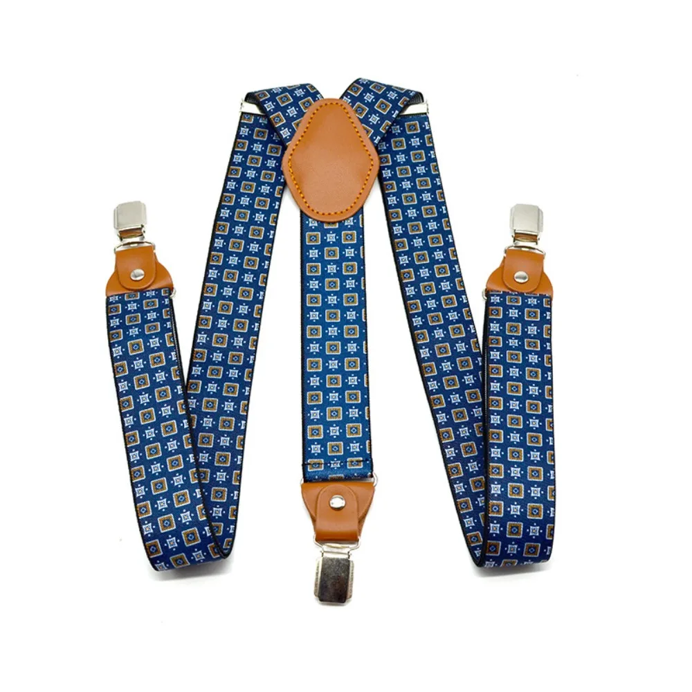Suspenders Men for Pants Adjustable Casual Belts Leather 3 Clips Y Shape Brace Print Male Suspender