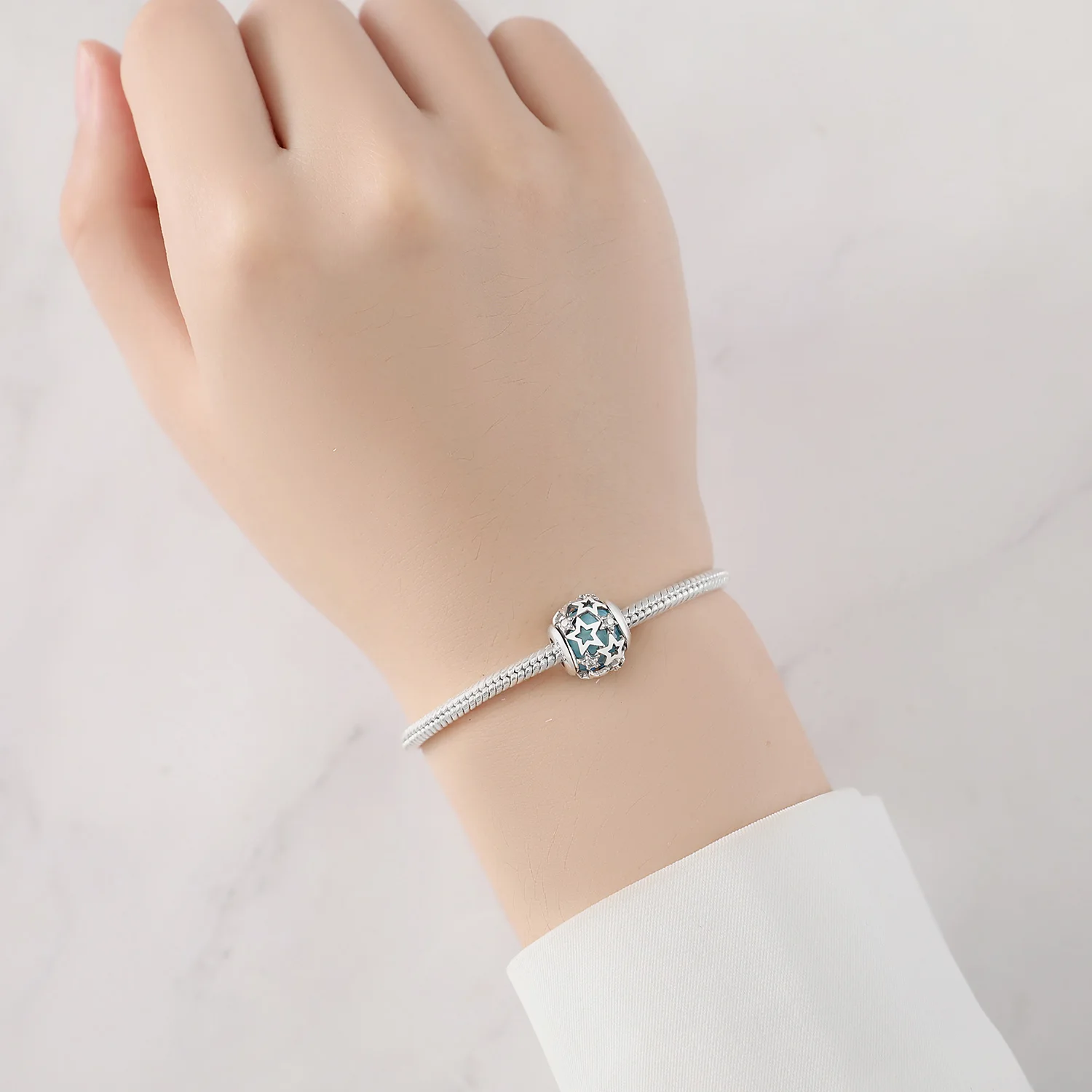 الخرز 925 فضة سحر الأصلي الأزرق نجوم القمر الشمس الخرز صالح سوار مجوهرات Diy بها بنفسك النساء غرامة هدية الإكسسوار #5