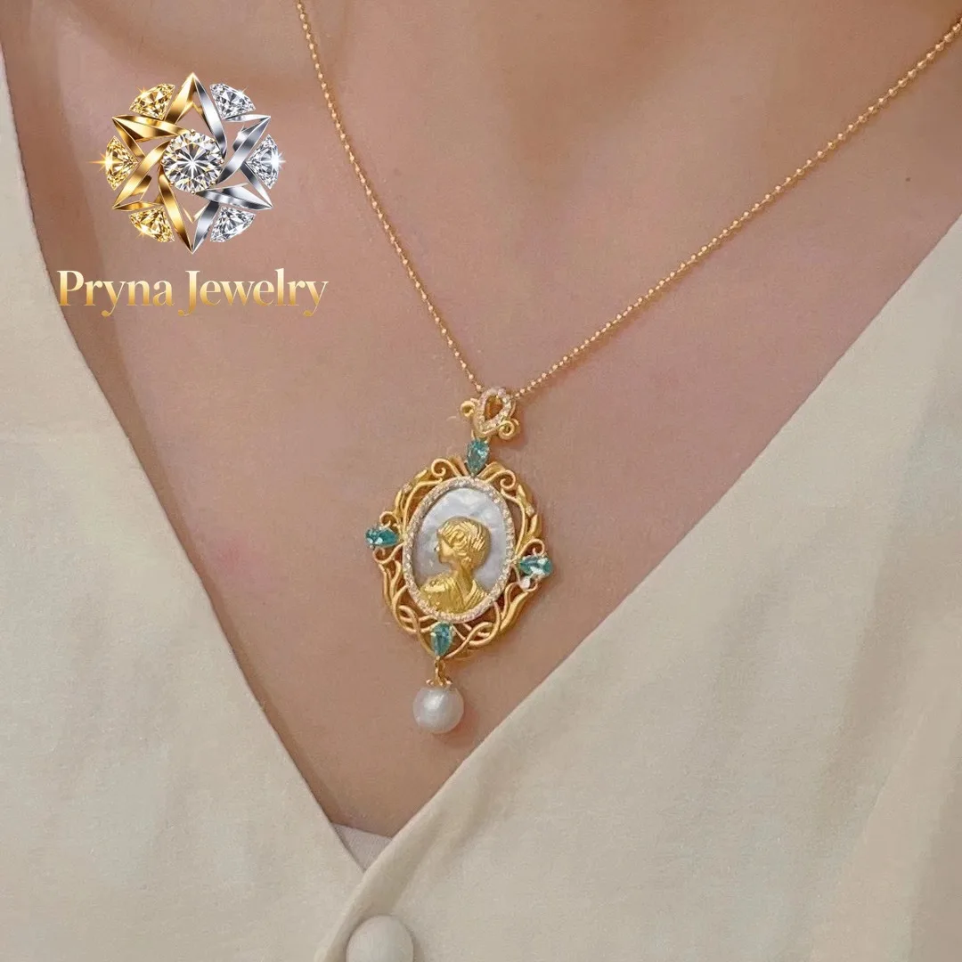Pryna Jewelry  9999 24K real gold retro rococo style queen jewelry medieval palace style mother-shell queen pearl necklace earri
