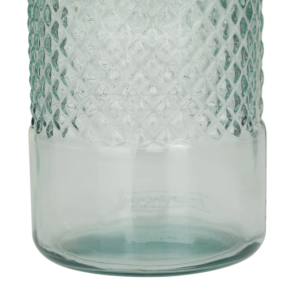 جرة ديكور زجاجية معاد تدويرها باللون الأزرق، تصميم أسطواني بسيط وحديث، نمط ماسي، تخزين ديكور منزلي، للاستخدام الداخلي، قطعة واحدة