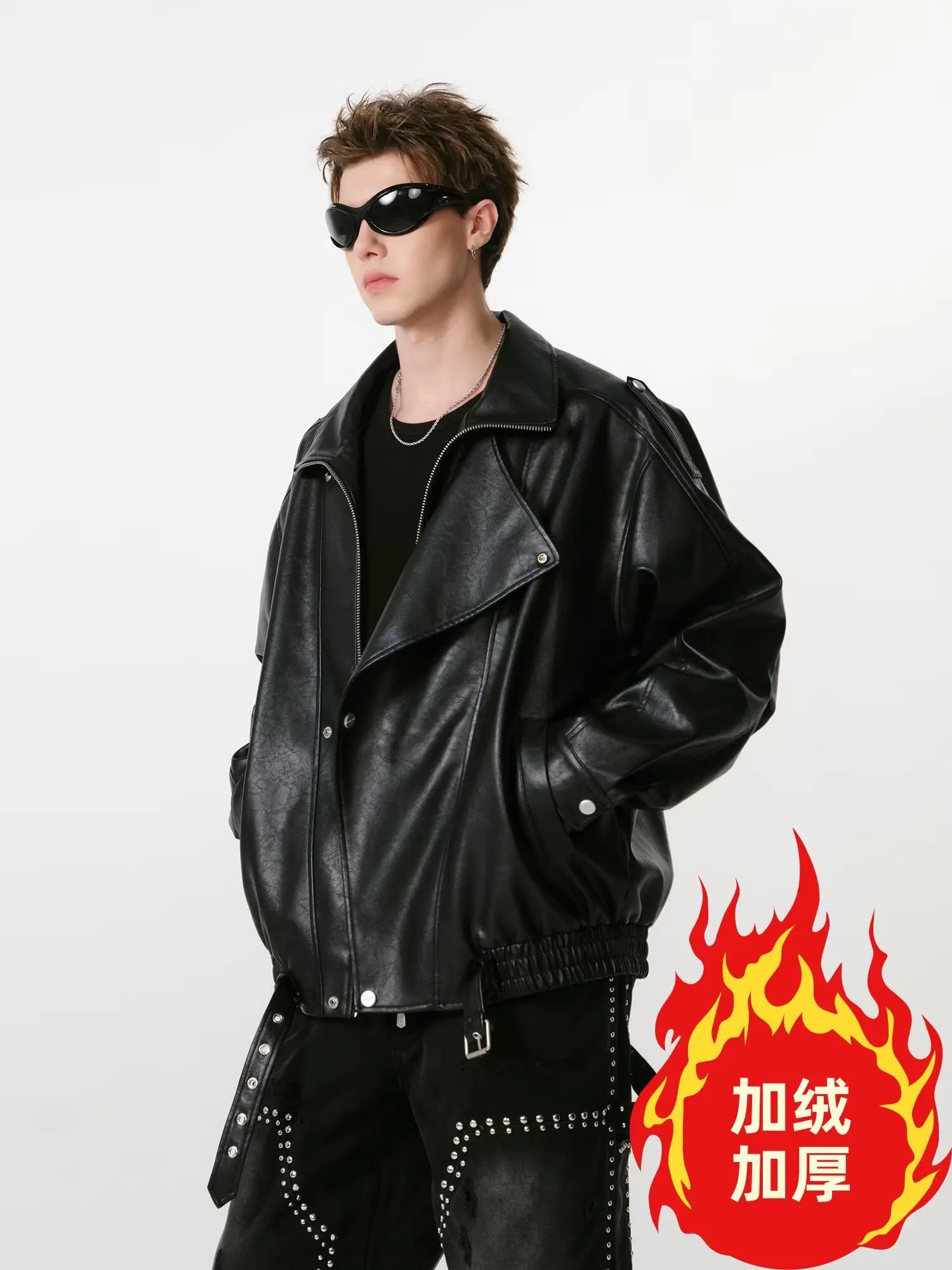 Oversized Black Soft Pu Leather Jacket Loose Motorcycle Style Long Sleeve  Luxury Designer European Fashion Clothes 2025