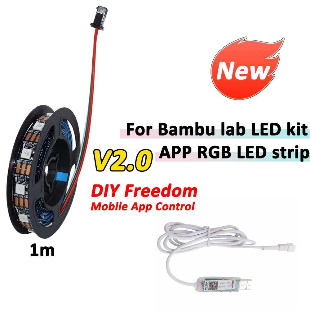 Latest Upgrade For Bambu Lab LED 001 RGB Stripe Light WS2812B 1M Bluetooth Mobile APP Control Light Kit 3D Printing Asseories