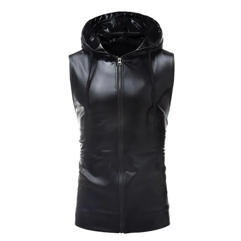 #4138 Gold Silver Black Tank Top Men Summer Plus Size Hooded Vest Zipper Streetwear Shinny Sleeveless Tshirt Man Dance Hip Hop