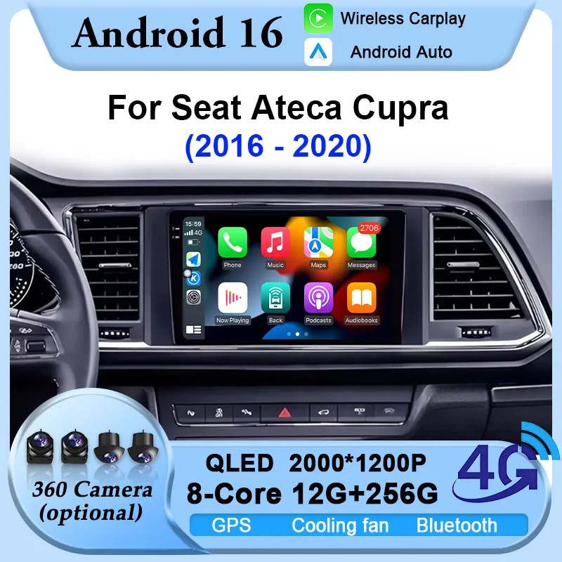 

Android 16 For Seat Ateca Cupra 2016 - 2020 Android Car Radio 2K QLED Split Screen Multimedia 4G Video CarPlay Player GPS Stereo