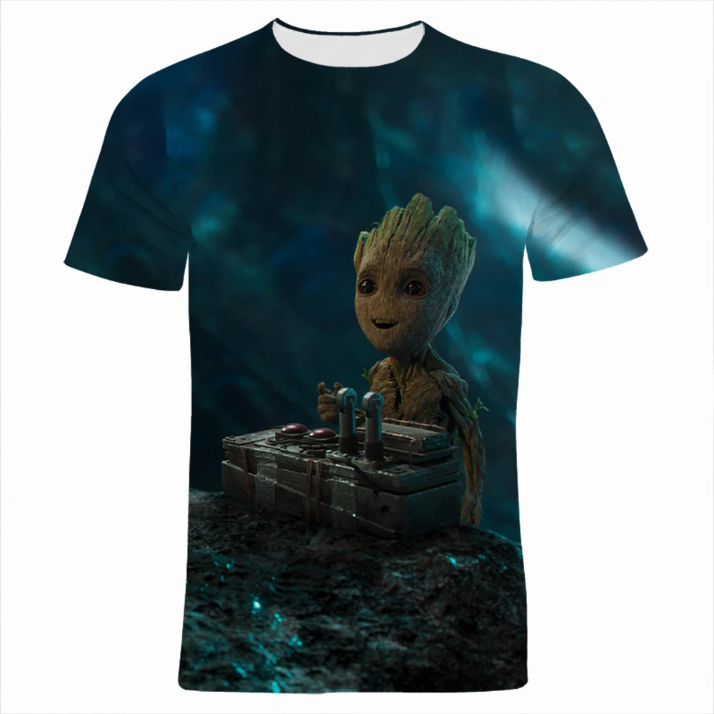 Miniso Guardians of the Galaxy t-shirt gambar kartun Anime Groot 3D T Shirt Wanita Pria pakaian atasan anak ukuran besar modis