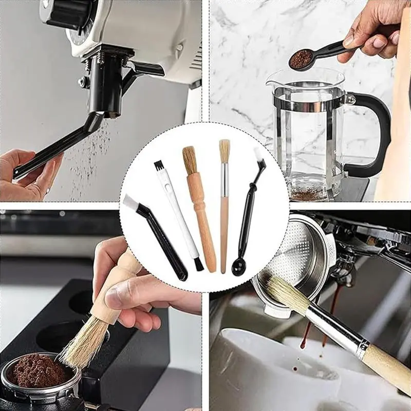 1 Set Coffee Machine Cleaning Brush Espresso Brush Kit Wooden Coffee Grinder Machine Duster Set