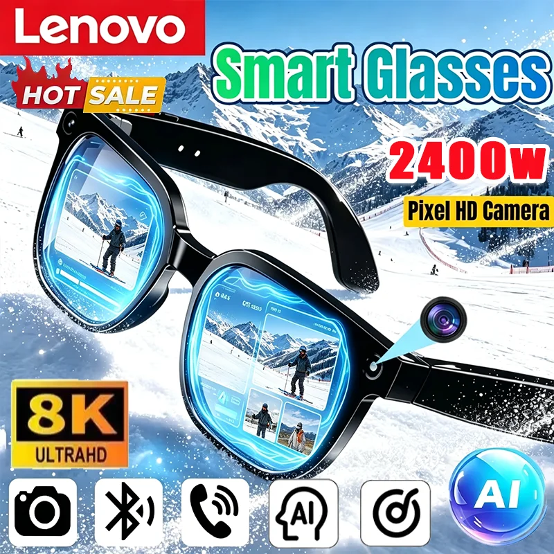 Lenovo AI Translation Smart Glasses 2400W HD Camera Shoot Photo Video Bluetooth Call Voice Assistant Upgrade Motorcycle Sunglass