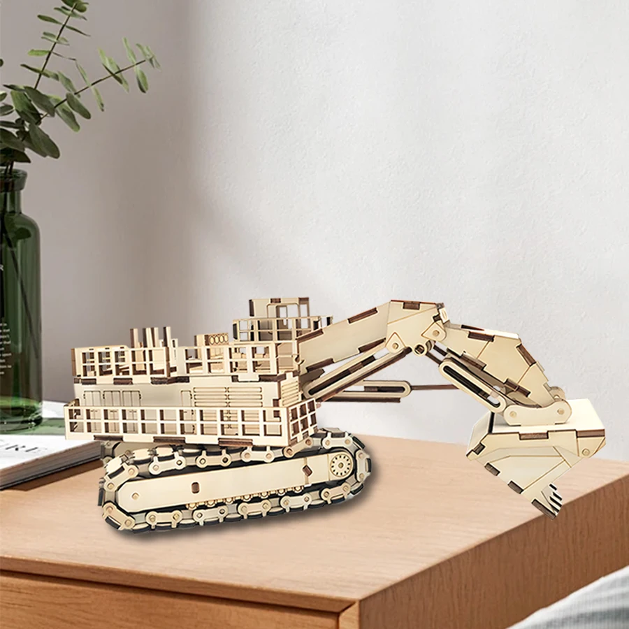 OUZEY 3D Wooden Excavator Puzzle, DIY Construction Vehicle Model Kit, Educational Assembly Toy Gift for Kids & Adults
