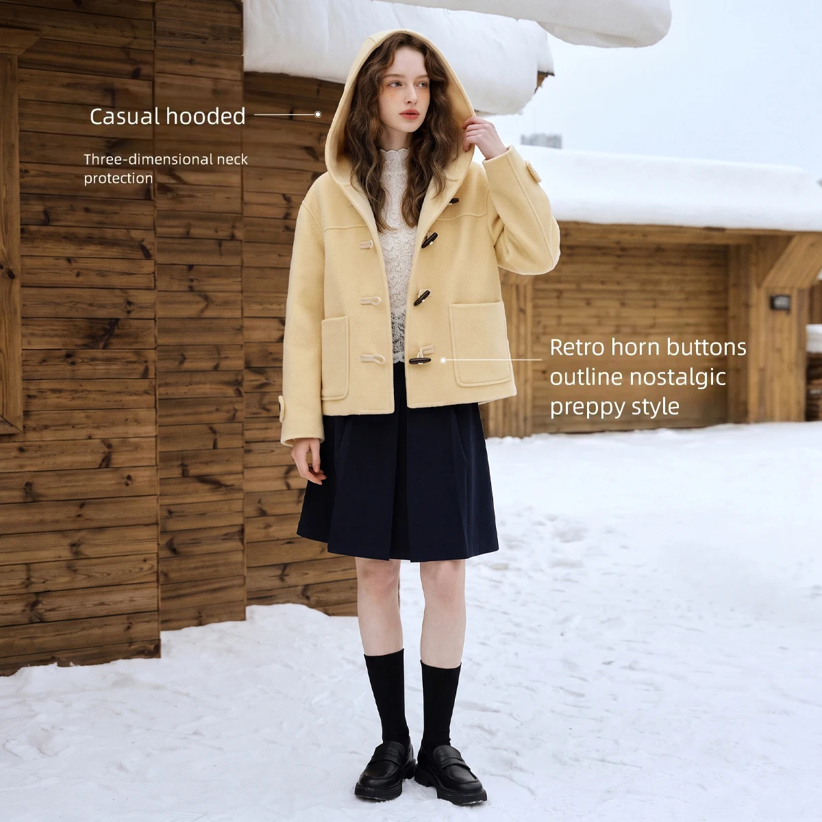 OLrain tweed jacket women's clothing 2026 autumn and winter new French temperament khaki hooded shoulder sleeves GO58QS010825