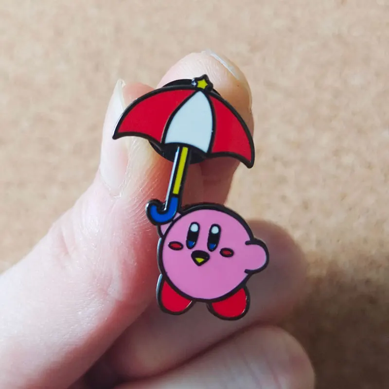 Under the umbrella of Kirby Anime Lapel Pins Backpack Jeans Enamel Brooch Pin Women Fashion Jewelry Gifts Cartoon Badges