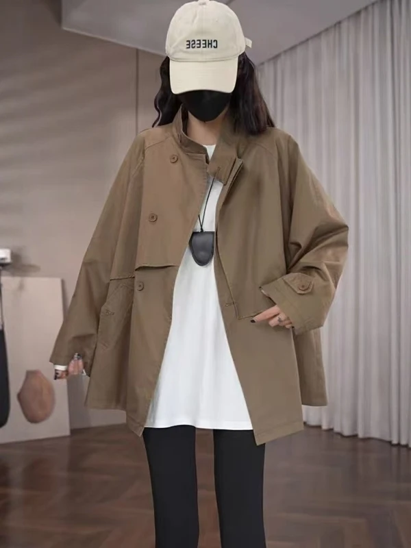 

plus Size Faionable Retro Design Women's Coat Spring New Loose Slimming Casual Outerwear Korean Sle Long Sve Zipper