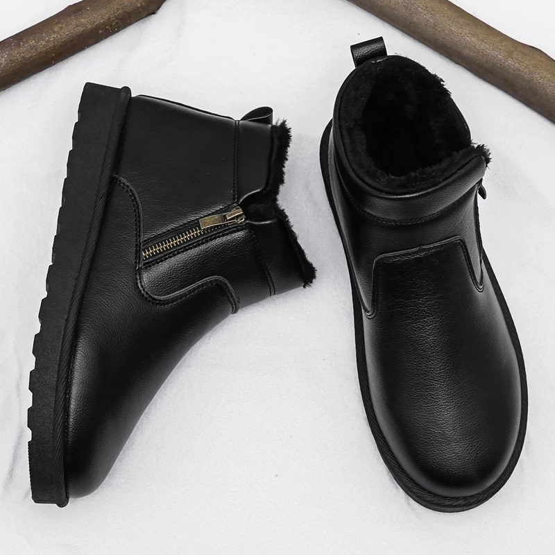 Botas de nieve de invierno para hombre, botas cálidas de felpa con plataforma, suaves, antideslizantes, impermeables para exteriores, zapatos de algodón para hombre, botas cortas de piel esponjosa