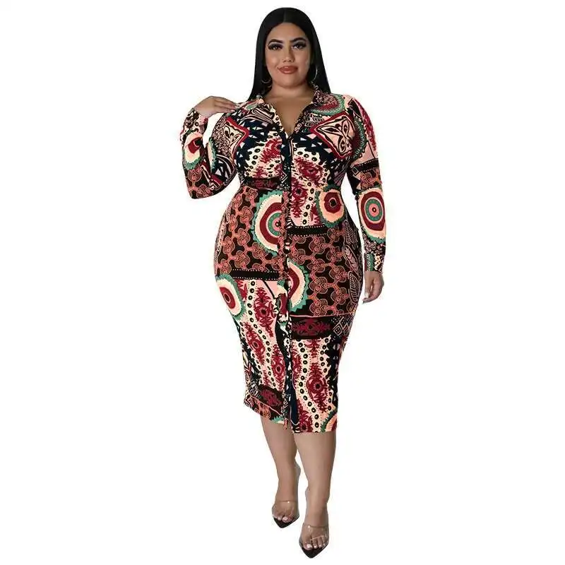 

Plus My1005 Size Women's Long Sleeved Dress with Printed Multi-color Casual Sexy Shirt Dress Party Summer Elegantes Casual Y2k