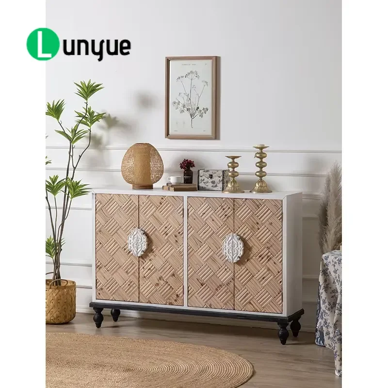Art Vintage Solid Wooden Cabinet Luxury Farmhouse Furniture with Fancy Handle for Home and Living Room Best Quality