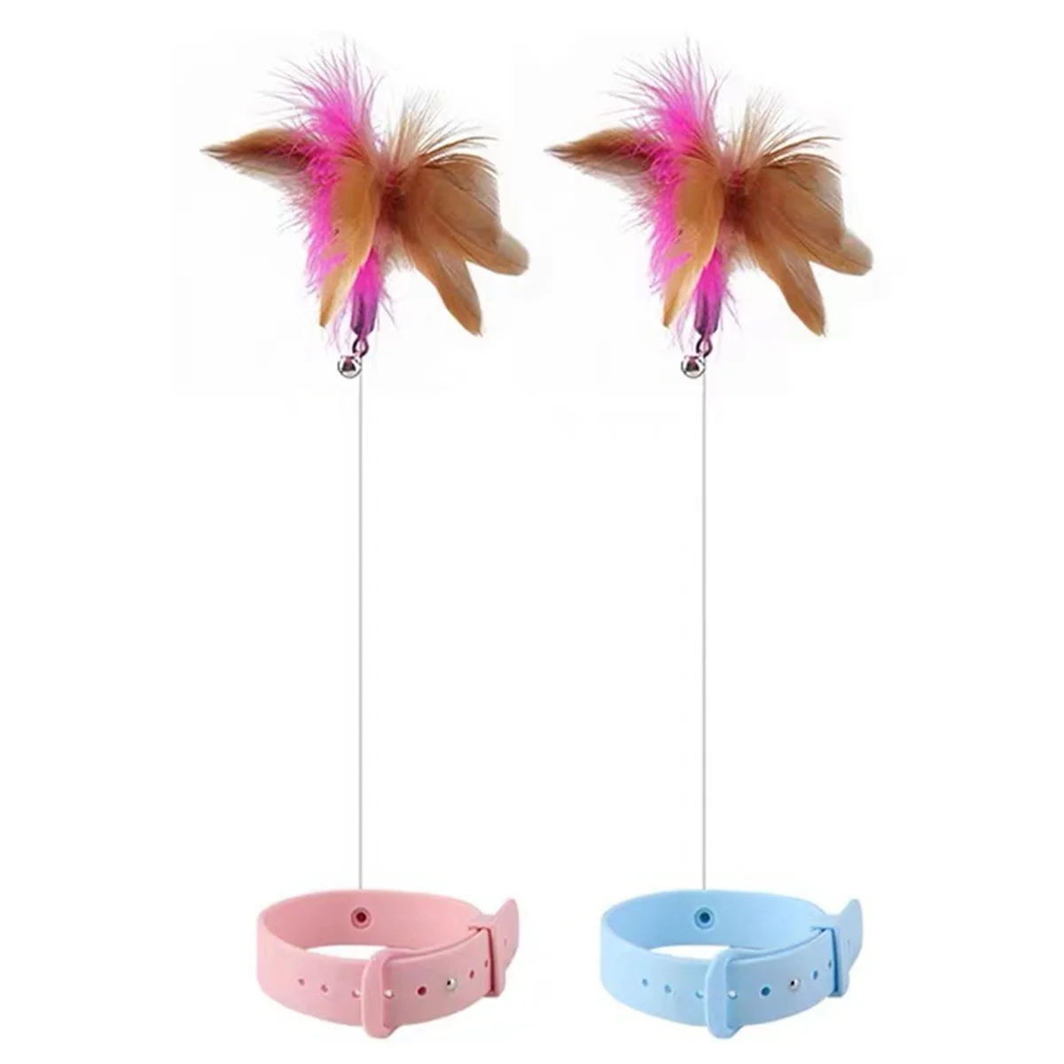 Blue Interactive Cat-Toys Funny Feather Teaser Stick with Bell Pets Collar Playing Teaser Wand Training Toys for Cats