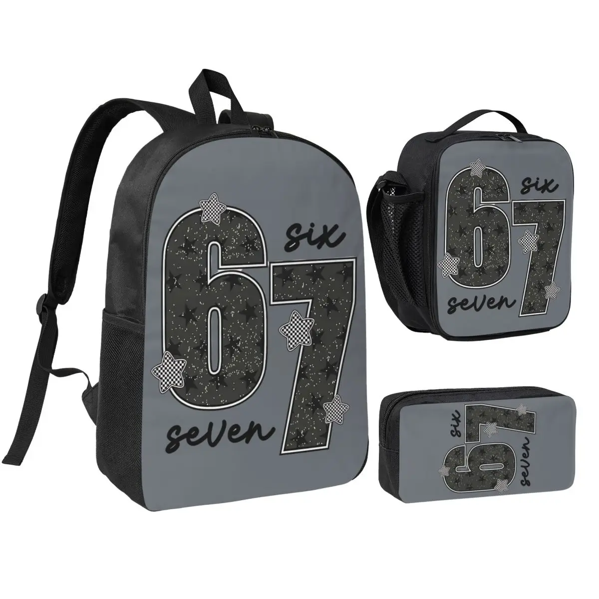 

3pecs/set Six Seven 67 Meme Funny Saying Backpack for Boys Girls Canvas Bags Lunch bag Pencil Case