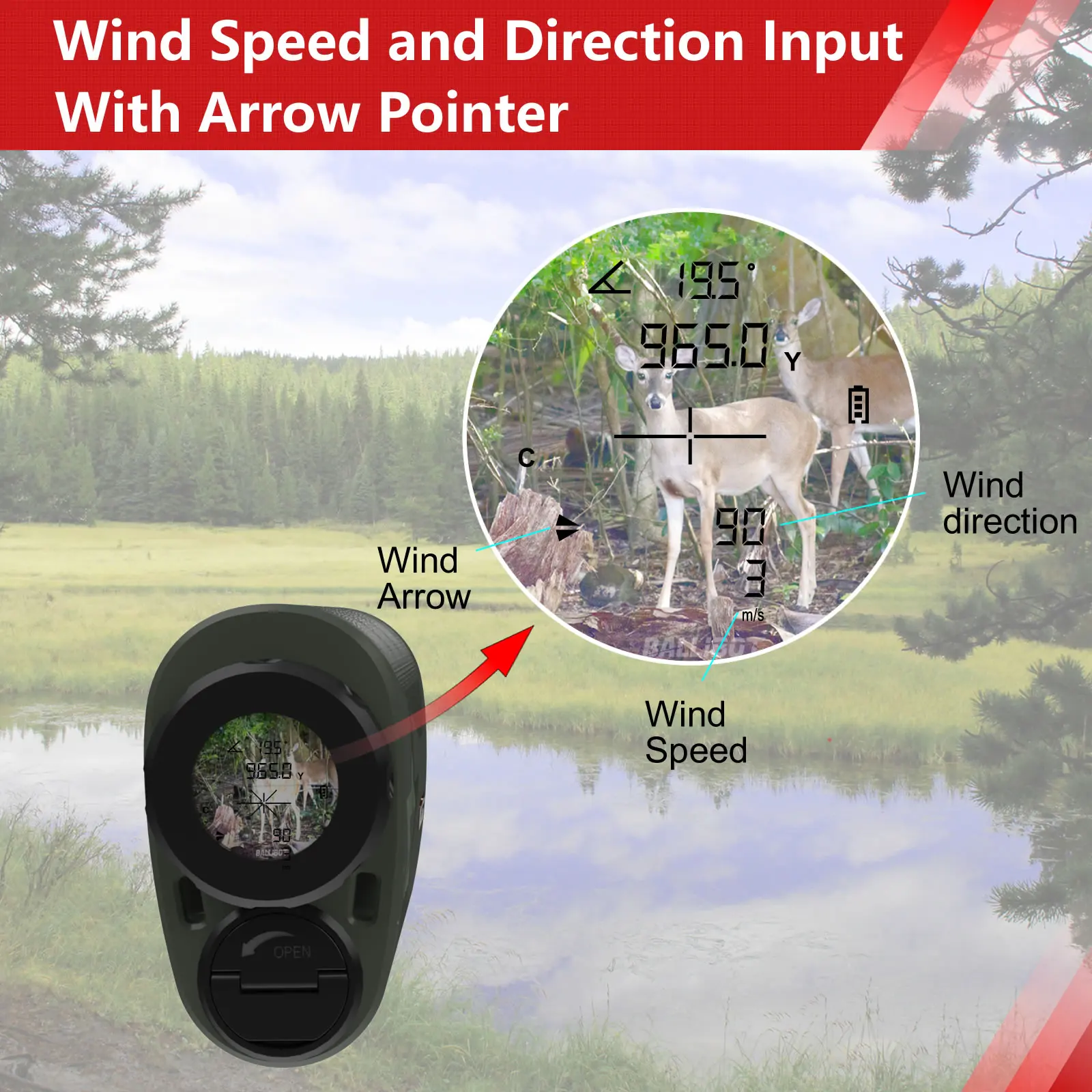 1500m Long Distance Ballistic Laser Rangefinder with built-in 4DOF Ballistic Calculator and Wind Inout for Hunting