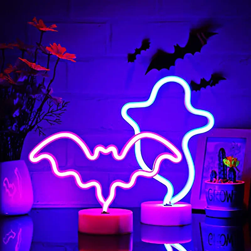 Znak z księżycowym nietoperzem neonowe światła LED lampa do modelowania zwierząt widmo lampka nocna dekoracja dekoracja do pokoju na ścianie sklep impreza w domu Halloween