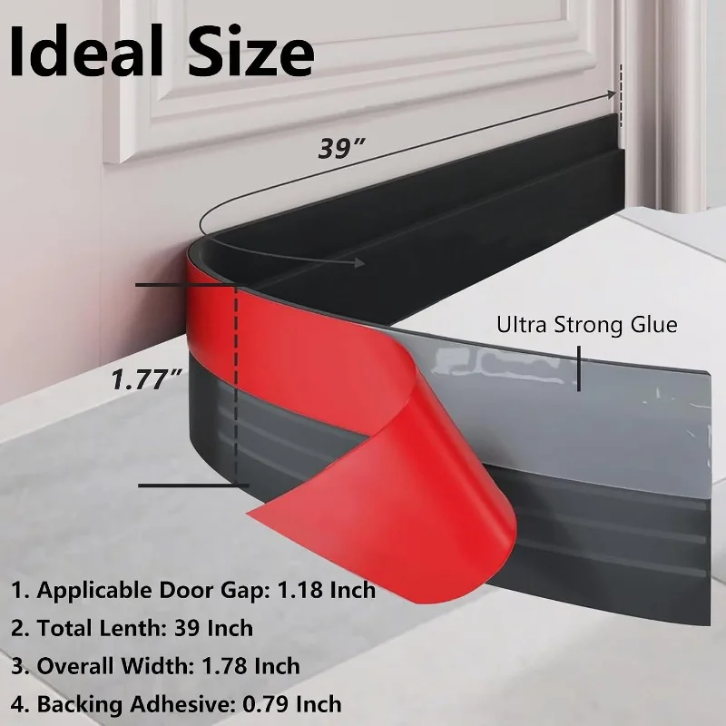 Under Door Draft Stopper - 39 Inch Adhesive Door Sweep for Interior/Exterior, Door Blocker (Charcoal, 39.3 Inches)