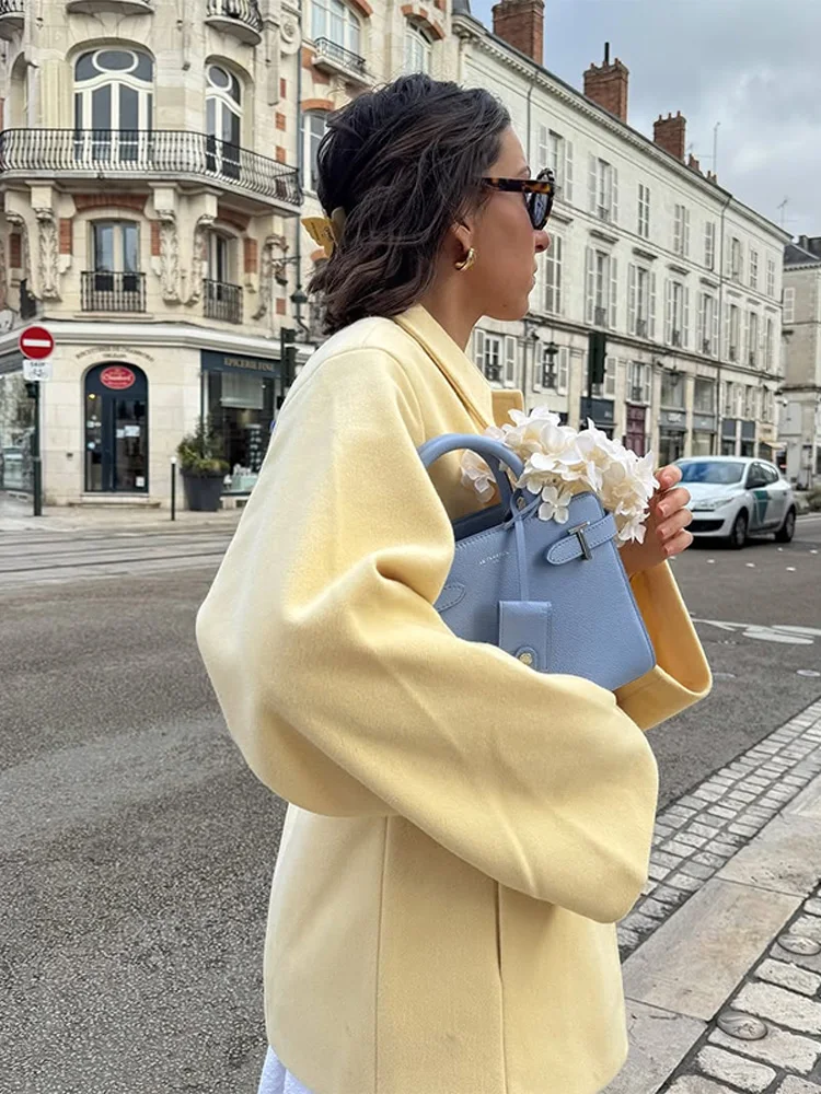 

Woolen Jackets Women Loose Lapel Long Sleeves Belt Coats Female 2025 Autumn New Fashion Chic Solid Soft Outwears Lady