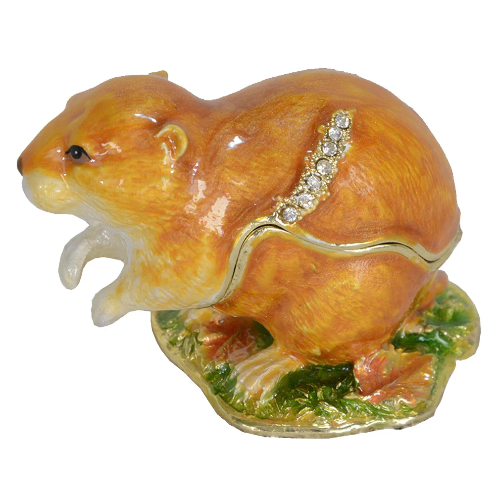 Lemming Enamel Hinged Jewelry Trinket Box Miniature Metal Pewter Jeweled Crystal