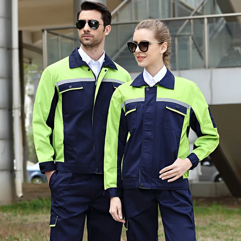 Hi vis safety work clothing two tones fashion workshop uniforms auto repairman mechanical labor working coveralls warehouse suit