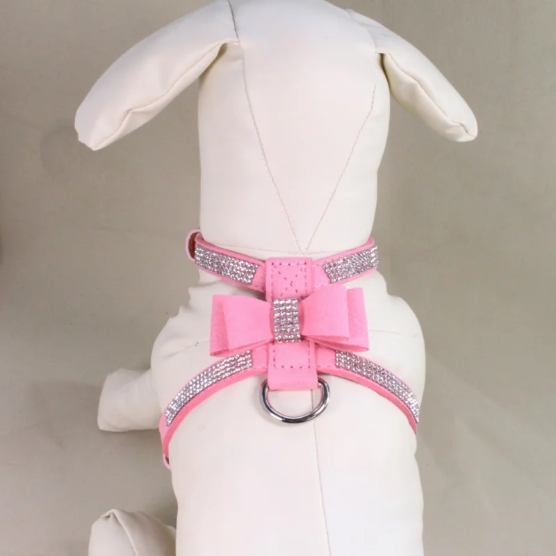 Dog Harness Bow-Knot Bling Glitter Rhinestone Adjustable Collar Puppy Cat Chest Strap Lead Necklace