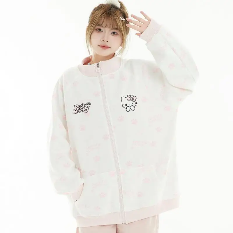 Sanrios casaco fofo hello kittys blusa cutesy manga comprida leve elegante novo estilo universitário presente para namorada