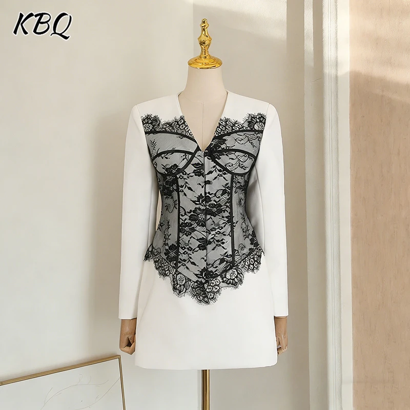 

KBQ хит цвета для похудения кружевные сексуальные мини-платья для женщин с v-образным вырезом и длинными рукавами в стиле пэчворк на пуговицах темпераментное платье женская мода