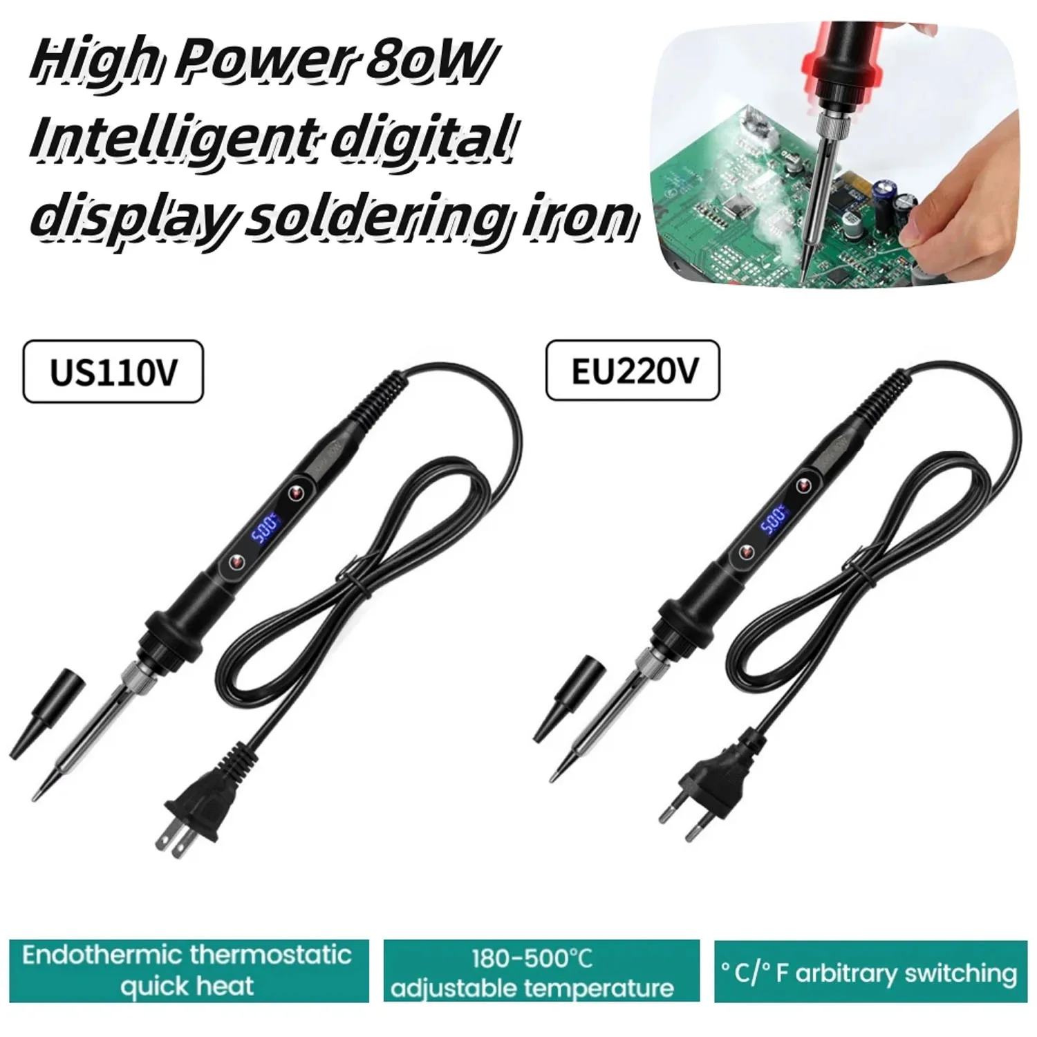 

Adjustable Temperature Solder Iron 80W 220V / 110V LCD Electric Soldering Welding Repair Hand Tools