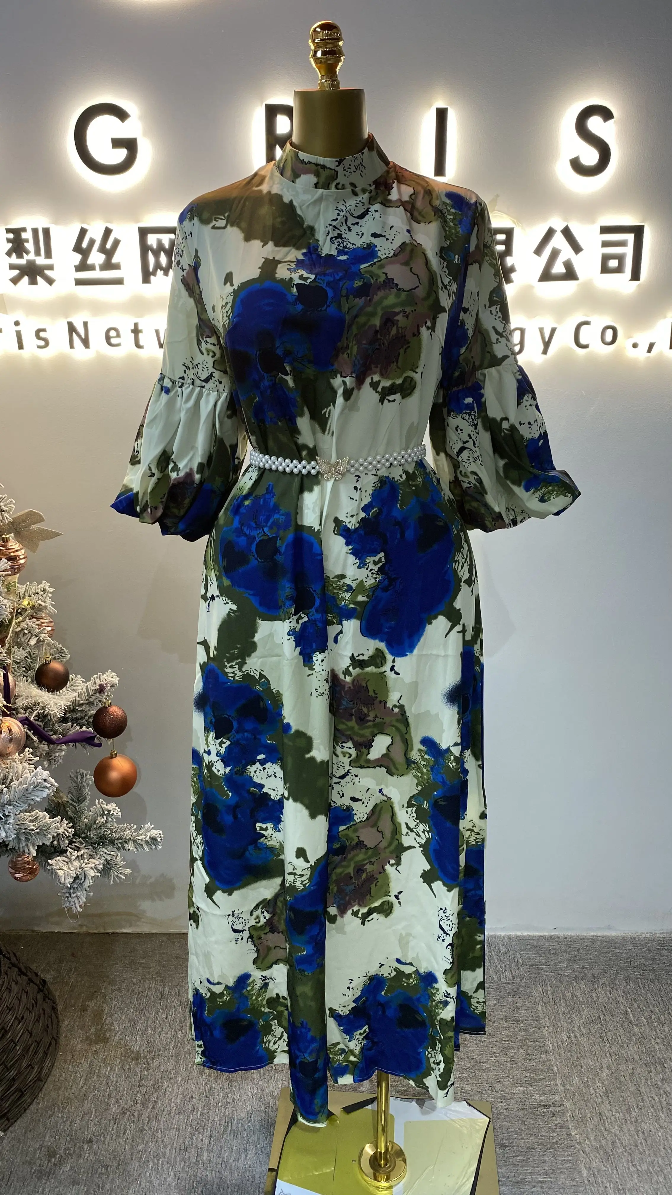 Dragon and phoenix tie-dye printed satin fabric long dress, suspender dress, short dress, shirt material: polyester-GZXX026