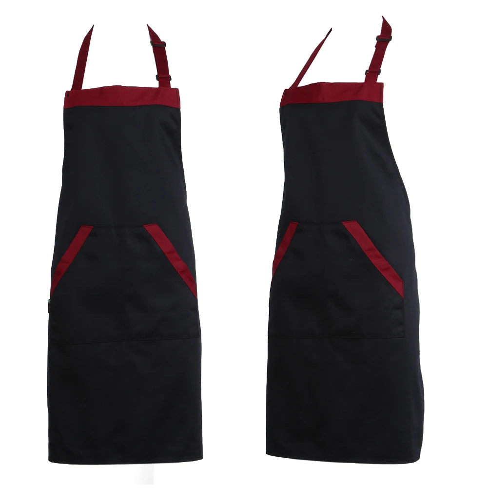 Hanging Neck Cooking Apron Stripe Waterproof Kitchen Bib Waist Dress with Two Pockets for Chef Waiter Cafe Shop Adult