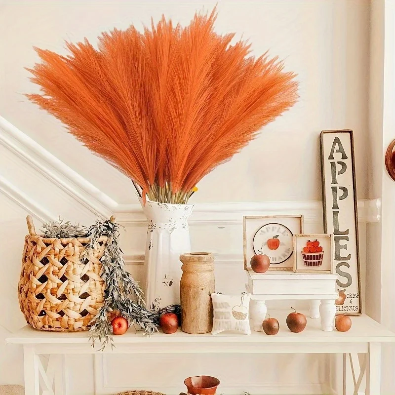 20-teiliges Set Lebendiges Orange Kunst-Pampasgras - 56 cm Hoch für Boho-Heim- und Hochzeitsdekoration, Vase Nicht Enthalten