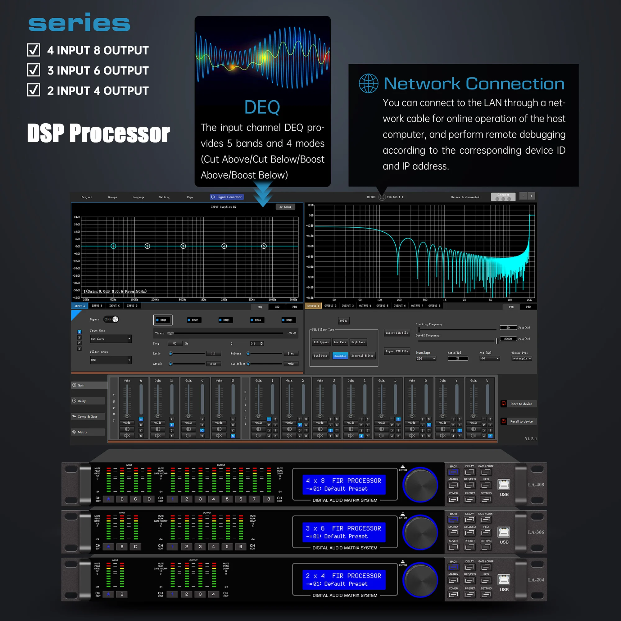 

Betagear Audio Processor Speaker Management Digital Processador DSP LA408 Fir Preset Equalizerv Delay Gate Comp Xover Matrix