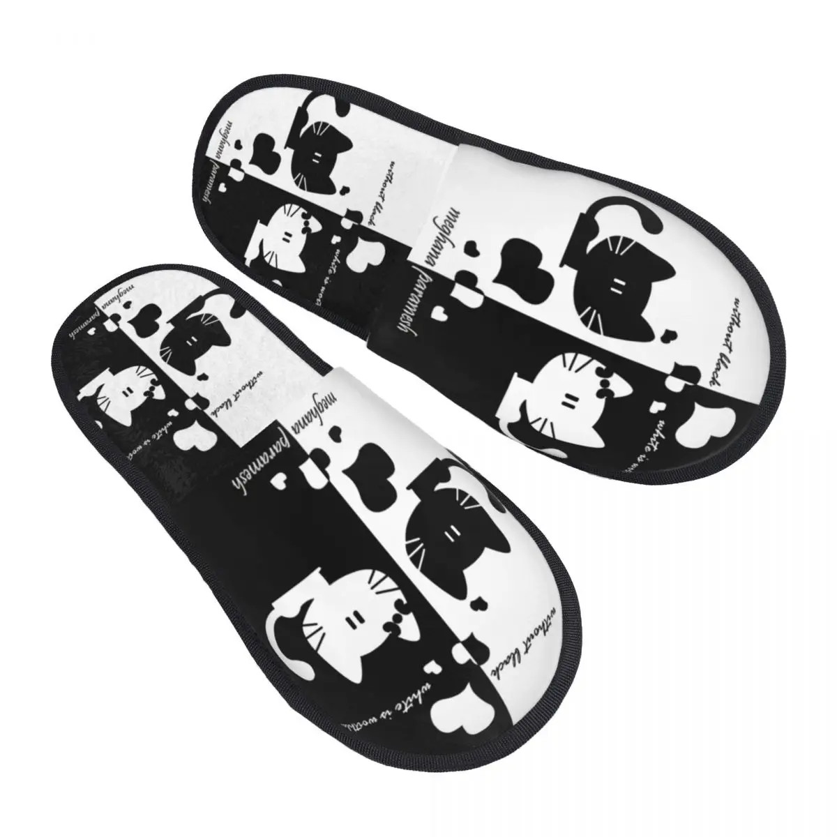 Custom Cartoon Black And Whit Cat Guest Slippers for Spa Women House Slipper