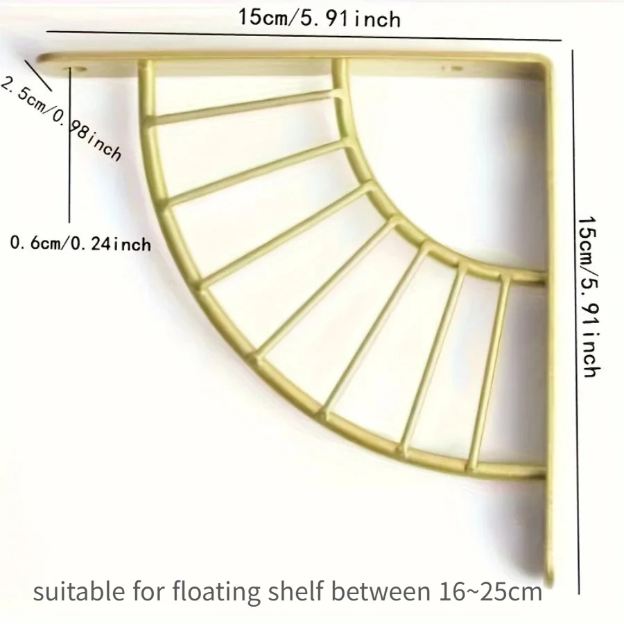 1 Pair Heavy Duty Fan Shaped Metal Gold Floating Shelf Bracket Wall Mounted Gold Iron Decorative Shelf Support Hardware Brackets
