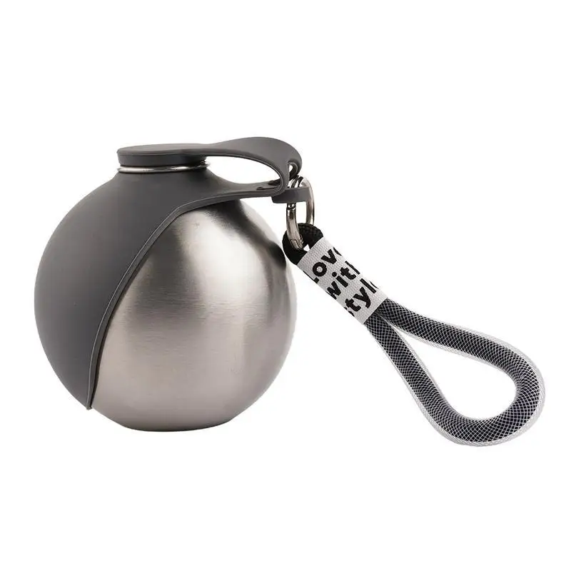 304 Edelstahl Haustier-Trinkflasche, runde Outdoor-Wasserflasche für Katzen und Hunde, tragbarer, faltbarer Wasserspender mit Hängeseil – Detail 18
