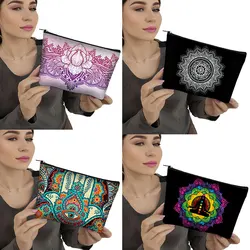 Buddhist Datura Mandala Flower Cosmetic Cases Seven Chakras Meditation Women Makeup Bag Waterproof Toiletries Organizers Bags