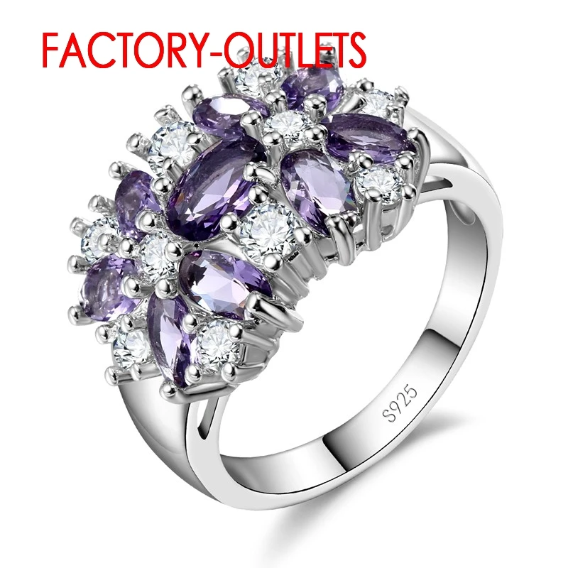 Genuine 925 Sterling Silver Engagement Ring Fashion Jewelry Trendy Style Cubic Zirconia Prong Setting Women Girls Wholesale