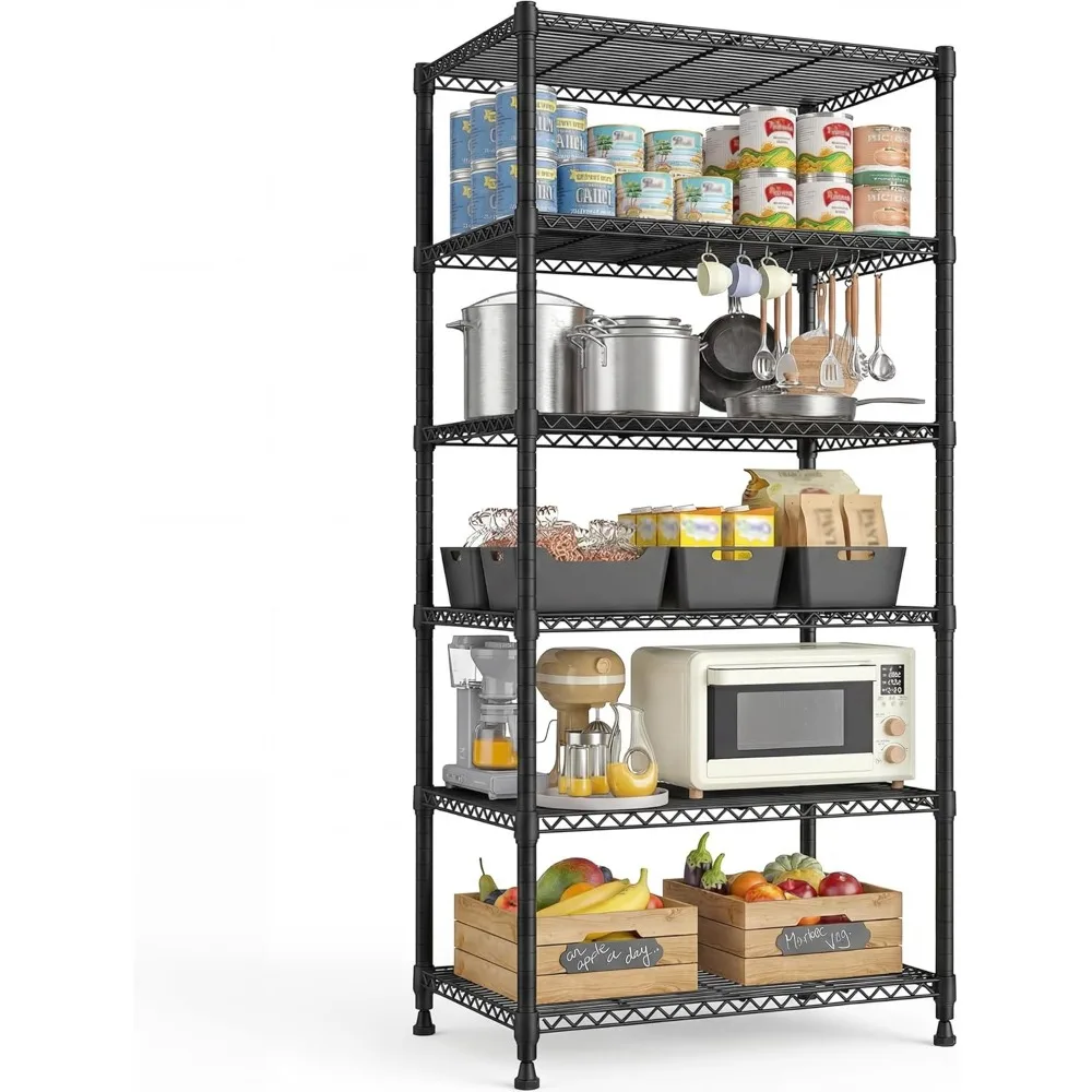 

Wire Shelving, 6 Tier Metal Shelving Units and Storage Shelves, Adjustable Garage Shelving for Storage Heavy Duty Shelving