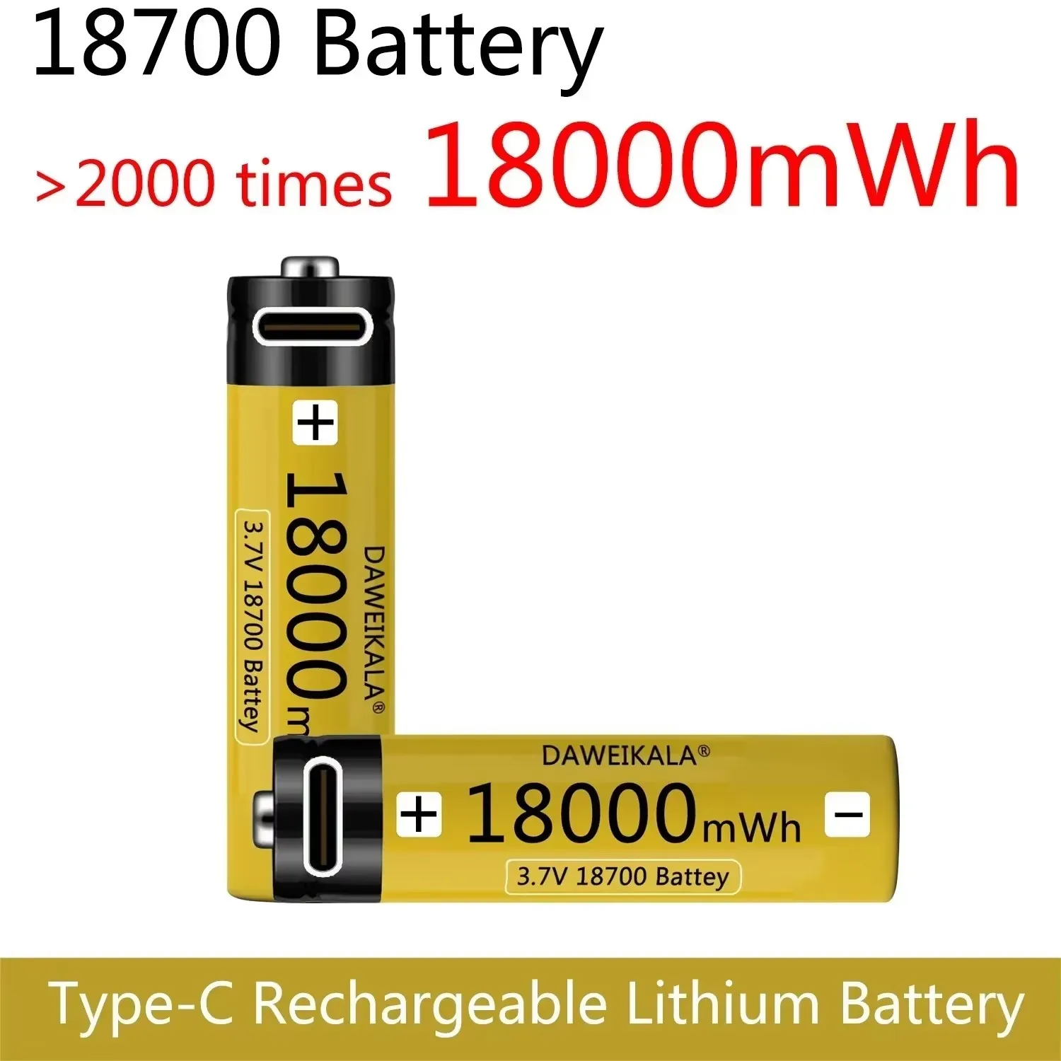 18650 USB-C Rechargeable Battery-3.7V 18000mWh Li-ion Battery with Type-C Charging for Flashlight,Electronics,Toys&DIY Projects