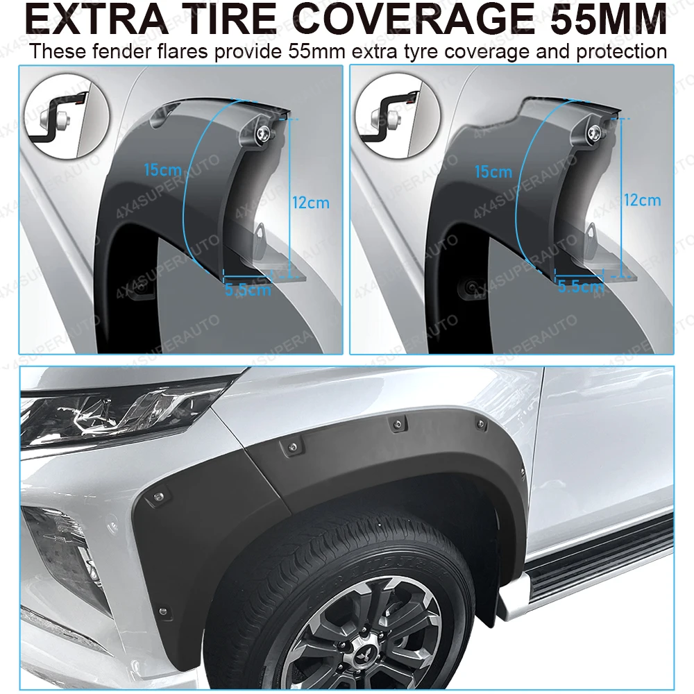 Rivet Style Fender Flares for Mitsubishi Triton L200 2019 2020 2021 2022 2023 Wheel Arches Kits Matte Black 4X4 Car Accessories